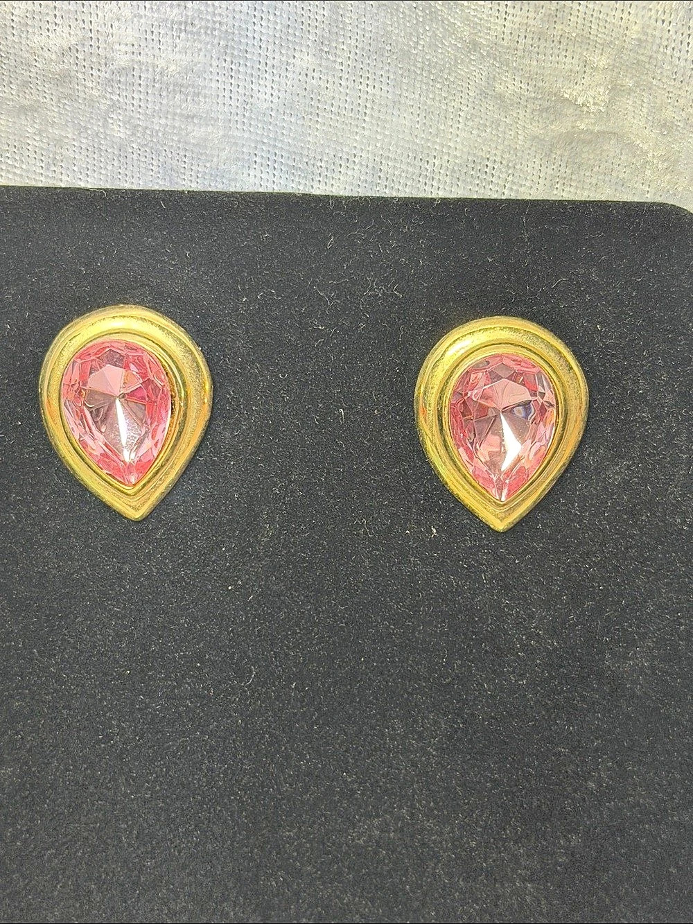 Pink Teardrop vintage foil-backed Statement Earrings Like New